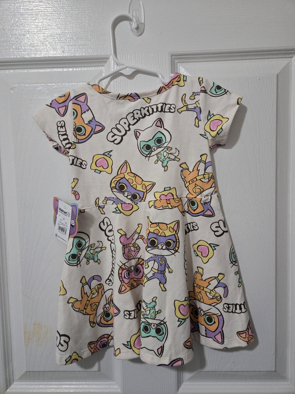Girls' Cream SuperKitties Print Skater Dress